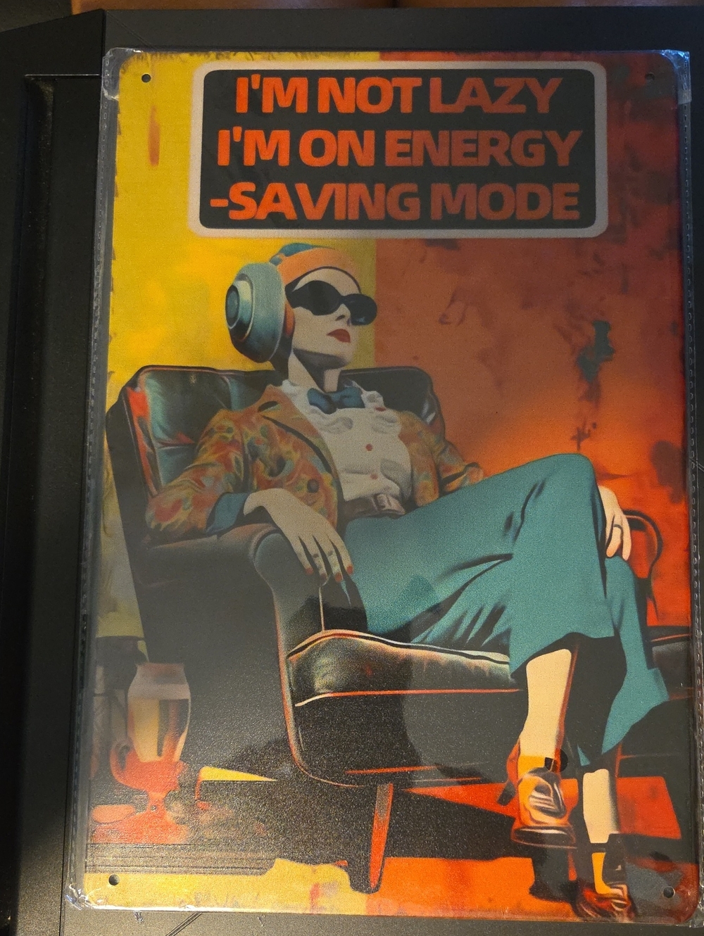 Retro Energy-Saving Wall Art Sign - Teal & Orange